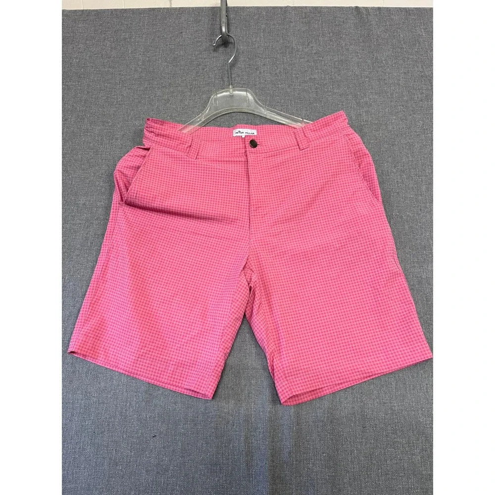 Peter Millar Mens Pink Gingham Performance Golf Shorts Size 32 Stretch Plaid